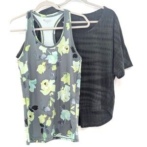 Athleta Green Tie-Dye Floral Athleisure Workout Yoga Tops Bundle Size Medium